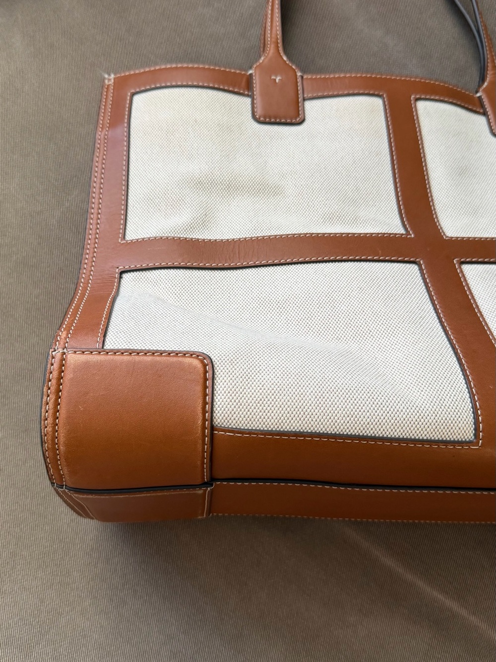 Authentic Tory Burch Ella Large Canvas Quadrant Tote Bag - Picture 9 of 13